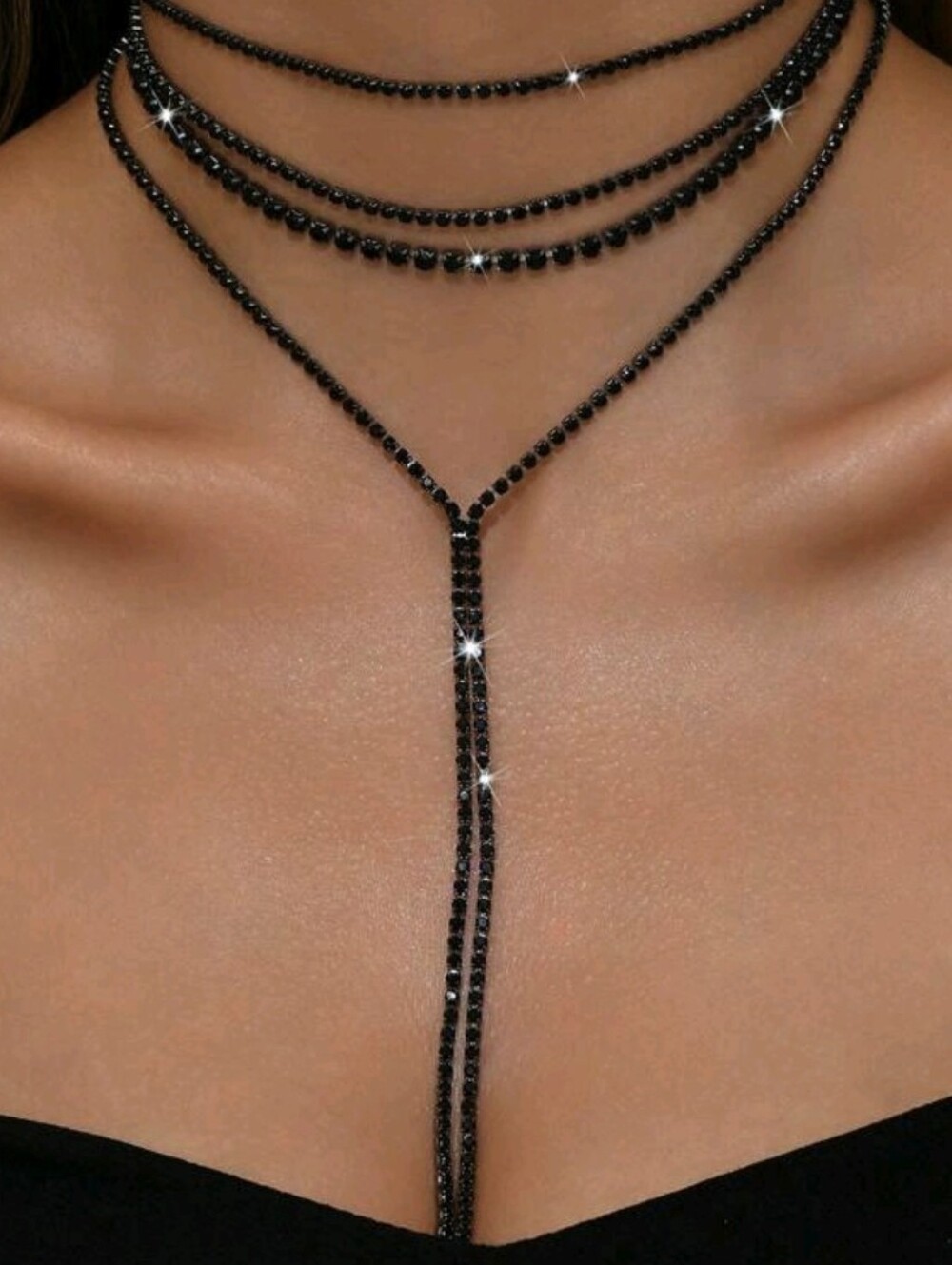 Black Layered Tassel Choker Necklace